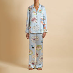Lila Cadiz Blue Seafood Pajamas in Silk Satin