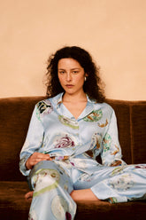 Lila Cadiz Blue Seafood Pajamas in Silk Satin