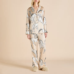 Lila Clementine Caramel Horse Pajamas in Silk Satin