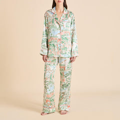 Lila Mansion Peach Landscape Pajamas in Silk Satin