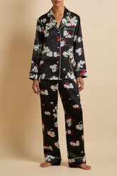 Lila René Black Blossom Pajamas in Silk Satin