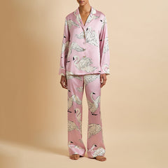 Lila Selene Pink Swan Pajamas in Silk Satin