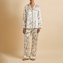 Lila Sevilla Cream Silverware Pajamas in Silk Satin