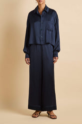 Lita Navy Pajamas in Silk Satin