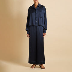 Lita Navy Pajamas in Silk Satin
