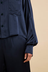 Lita Navy Pajamas in Silk Satin