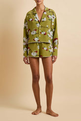 Lucia Cecille Green Blossom Pajamas in Silk Crêpe de Chine