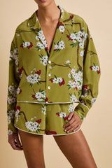 Lucia Cecille Green Blossom Pajamas in Silk Crêpe de Chine