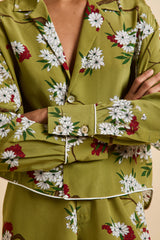 Lucia Cecille Green Blossom Pajamas in Silk Crêpe de Chine