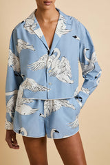 Lucia Laia Blue Swan Pajamas in Cotton-Silk