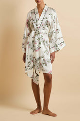 Mimi Ana Ivory Blossom Robe in Silk Satin