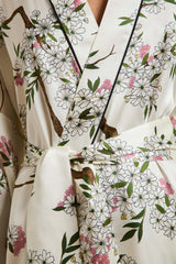 Mimi Ana Ivory Blossom Robe in Silk Satin