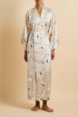 Queenie Blanca Cream Swan Robe in Silk Satin