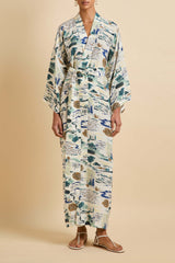 Queenie Cadaqués Cream Landscape Robe in Silk Crêpe de Chine