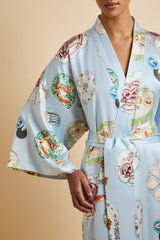 Queenie Cadiz Blue Seafood Robe in Silk Satin