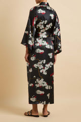 Queenie René Black Blossom Robe in Silk Satin