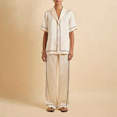 Tilda Bone Cream Pajamas in Silk Satin