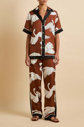 Tilda Inés Brown Swan Pajamas in Silk Twill