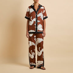Tilda Inés Brown Swan Pajamas in Silk Twill