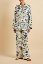 Yves Cadaqués Cream Landscape Pajamas in Silk Crêpe de Chine