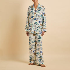 Yves Cadaqués Cream Landscape Pajamas in Silk Crêpe de Chine