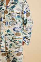 Yves Cadaqués Cream Landscape Pajamas in Silk Crêpe de Chine