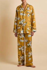 Yves Carmena Yellow Blossom Pyjamas in Silk Twill
