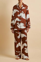 Yves Inés Brown Swan Pajamas in Silk Twill