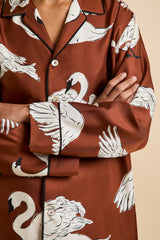 Yves Inés Brown Swan Pajamas in Silk Twill
