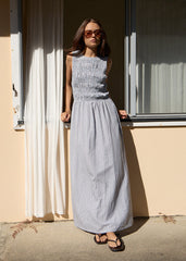 AFENDS Womens Sofia - Maxi Dress - Coffee / Blue Stripe