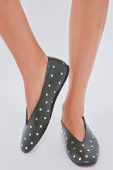 Green Regency Studded Leather Slippers