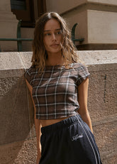 AFENDS Womens Darcy - Seersucker Top - Coffee Check
