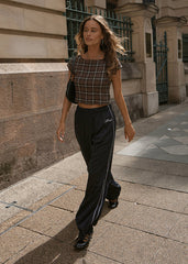 AFENDS Womens Darcy - Seersucker Top - Coffee Check