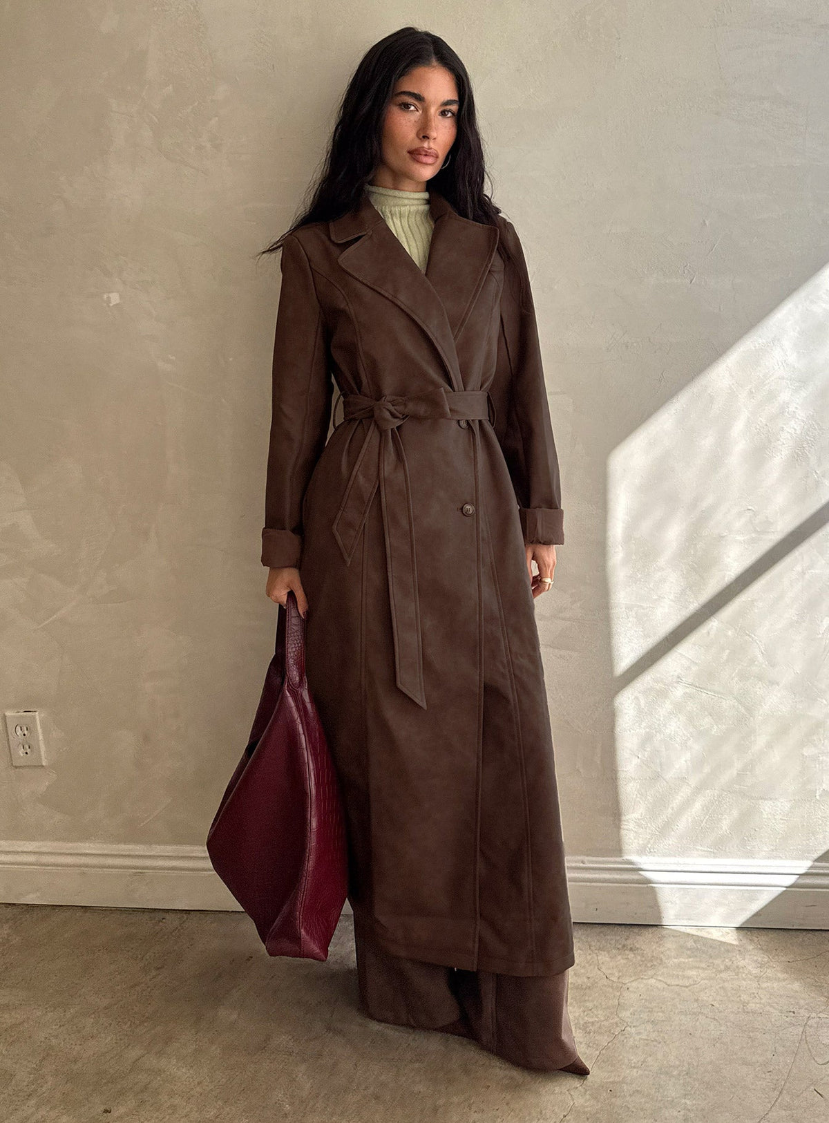 Salazar Longline Belted Trench Coat Chocolate Brown