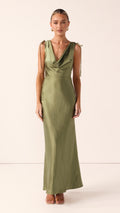 Madeline Cowl Neck Maxi Dress - Olive