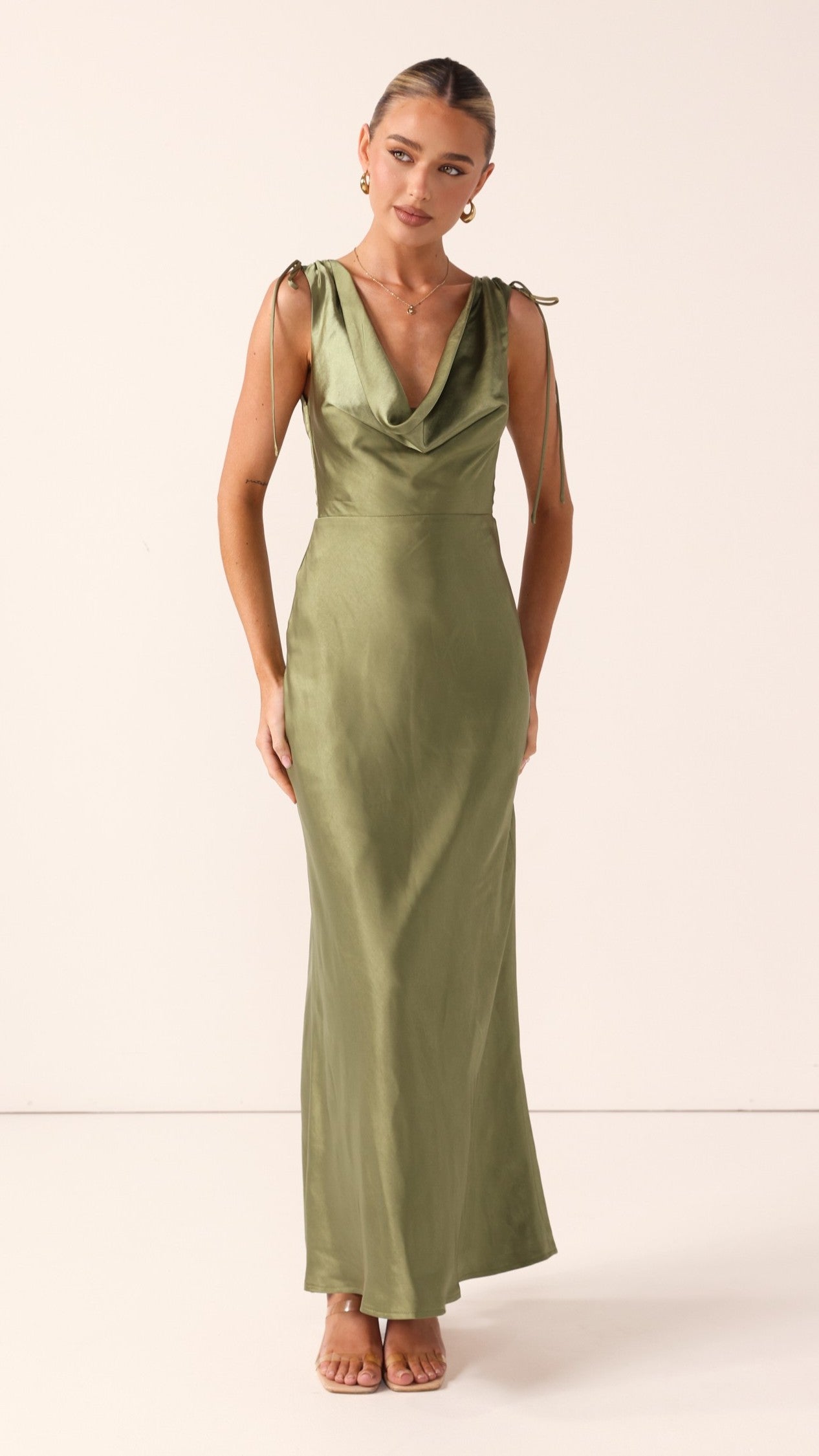 Madeline Cowl Neck Maxi Dress - Olive