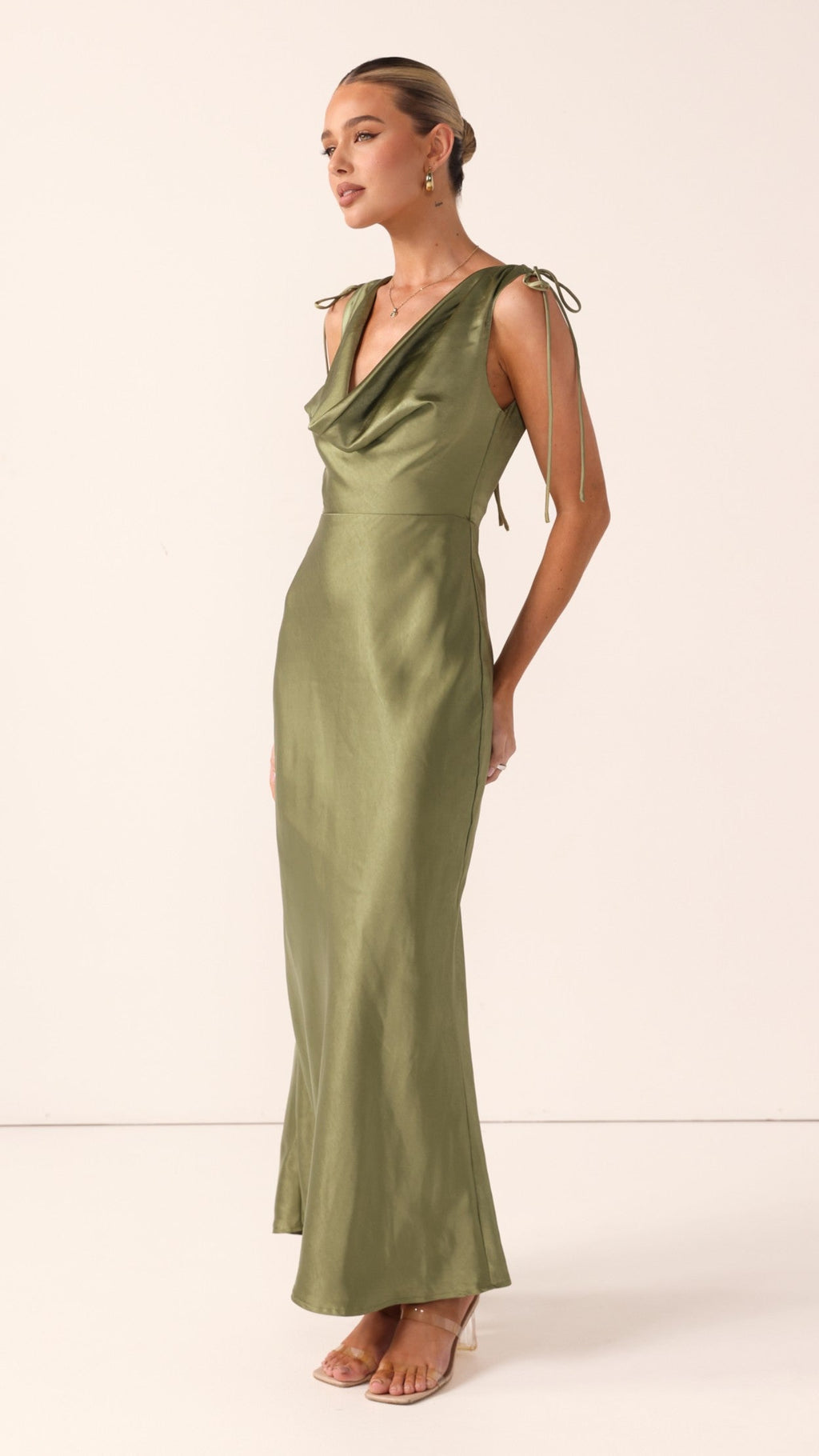 Madeline Cowl Neck Maxi Dress - Olive