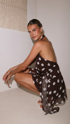 Lily Halter Mini Dress - Chocolate Spot