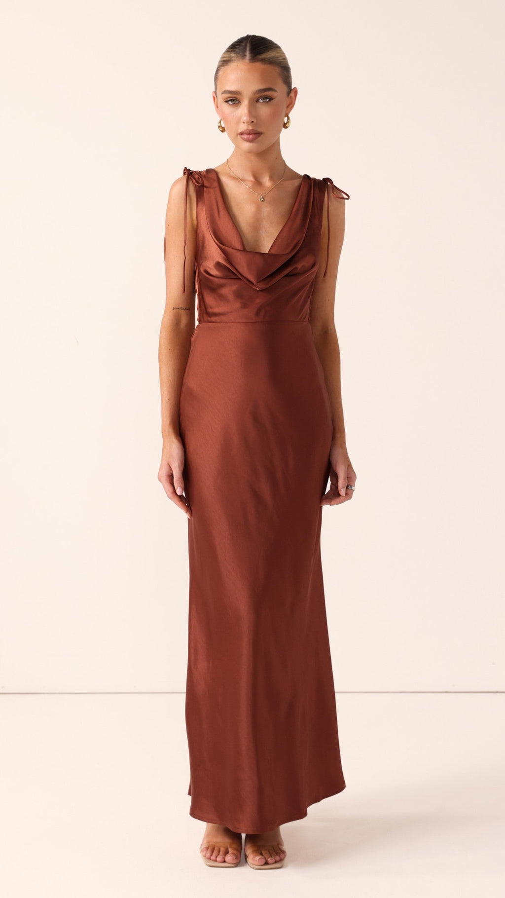 Madeline Cowl Neck Maxi Dress - Rust