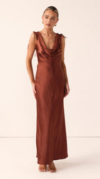 Madeline Cowl Neck Maxi Dress - Rust