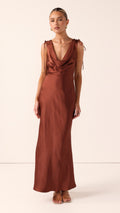 Madeline Cowl Neck Maxi Dress - Rust