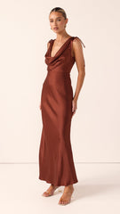 Madeline Cowl Neck Maxi Dress - Rust