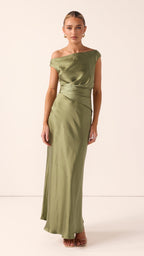 Auria Off Shoulder Maxi Dress - Olive