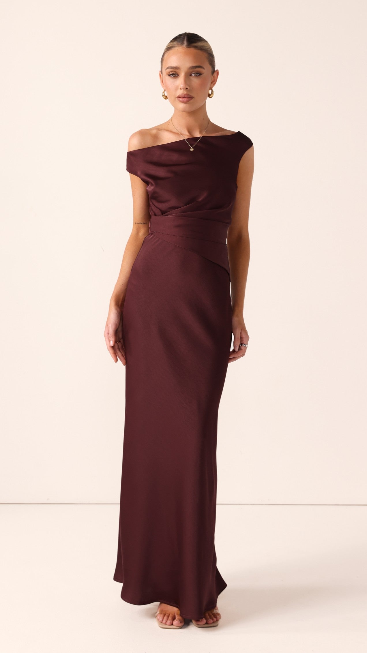 Auria Off Shoulder Maxi Dress - Chocolate