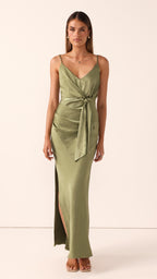 Yasmeen Tie Front Maxi Dress - Olive