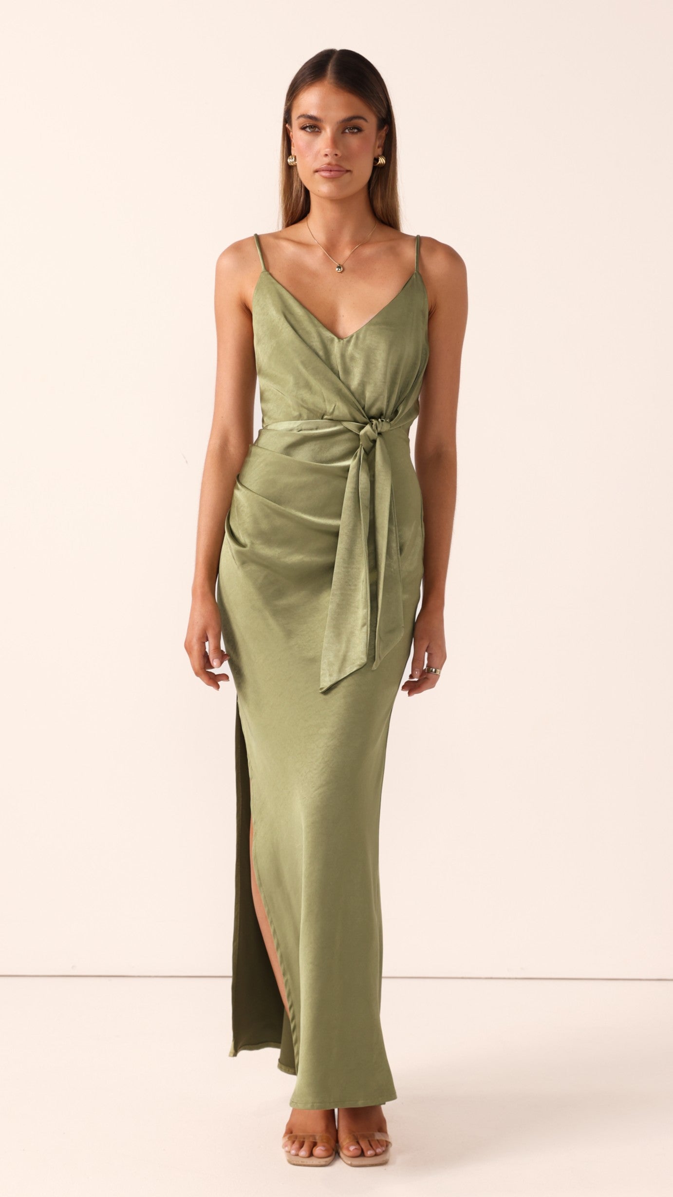 Yasmeen Tie Front Maxi Dress - Olive