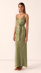 Yasmeen Tie Front Maxi Dress - Olive
