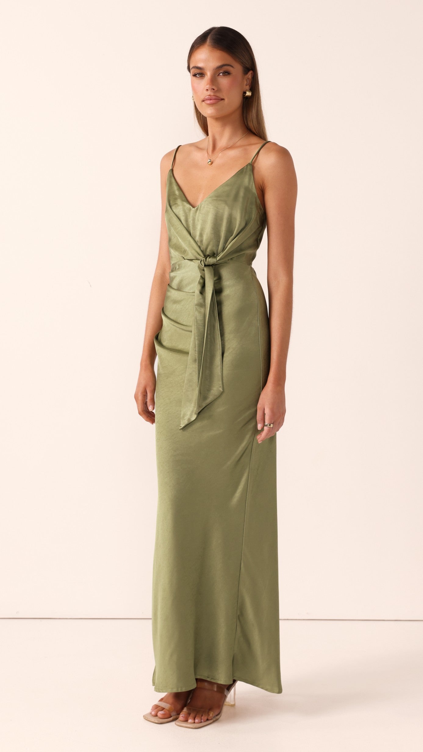 Yasmeen Tie Front Maxi Dress - Olive