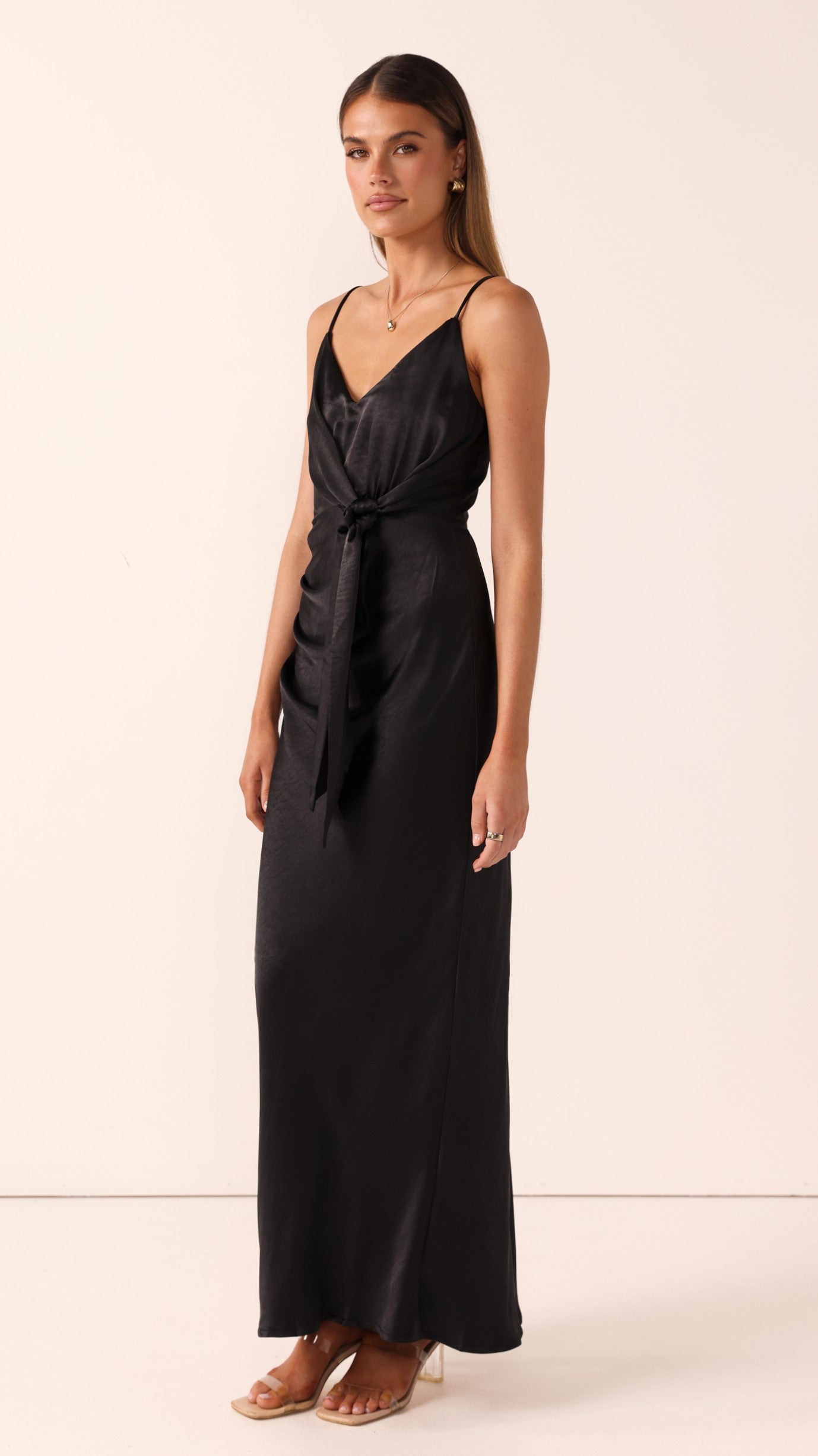 Yasmeen Tie Front Maxi Dress - Black