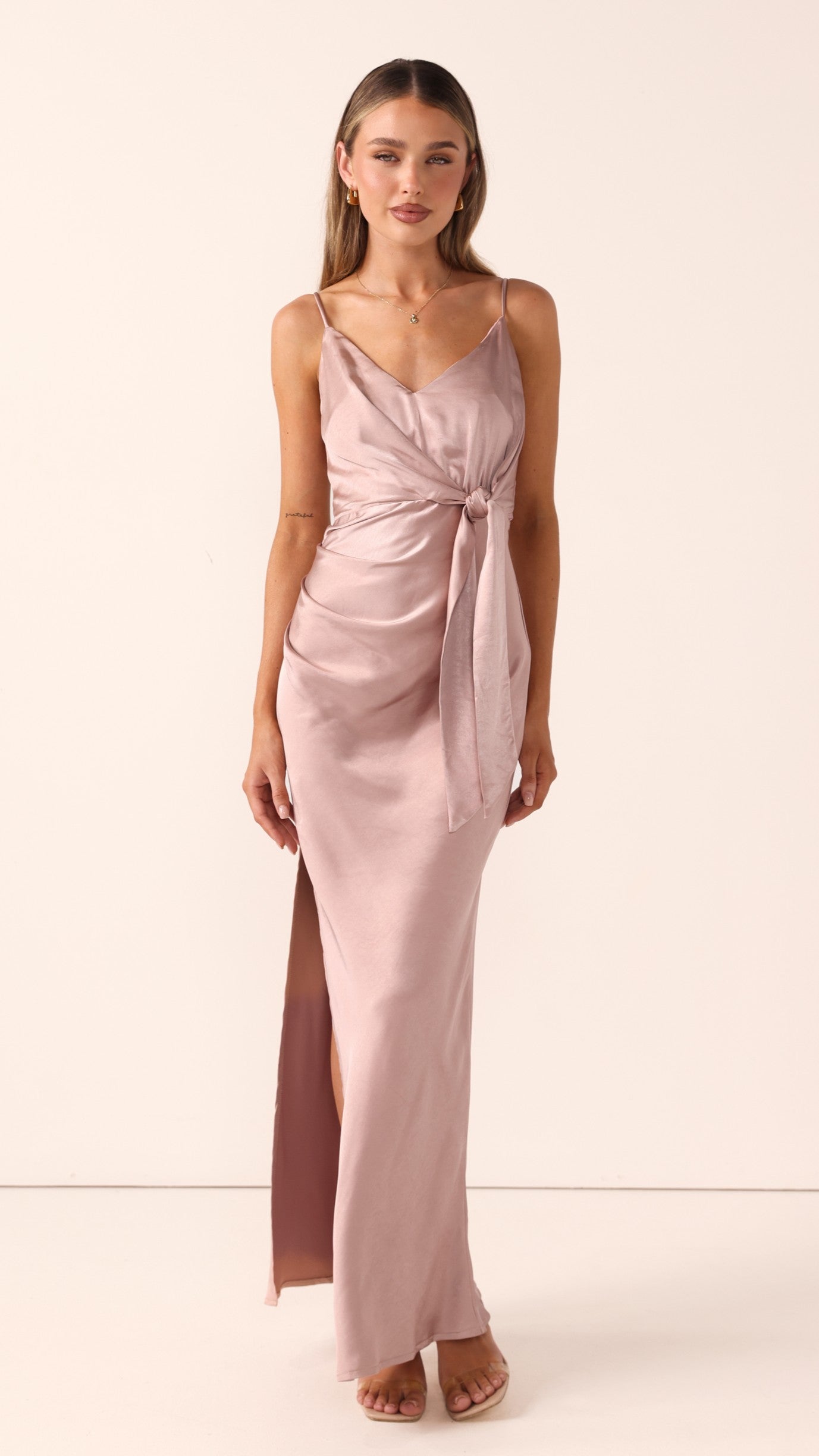 Yasmeen Tie Front  Maxi Dress - Dusty Pink